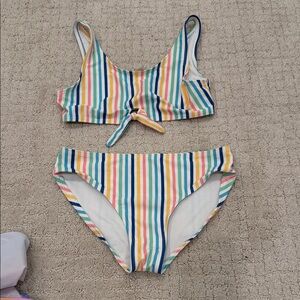 Girls' Multicolor Stripe Two-Piece Swim Set - Rainbow Stripes